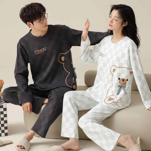 【纯棉可外穿的家居服】情侣睡衣女士带胸垫春秋冬款长袖卡通男式家居服套装时尚。ry 商品图4