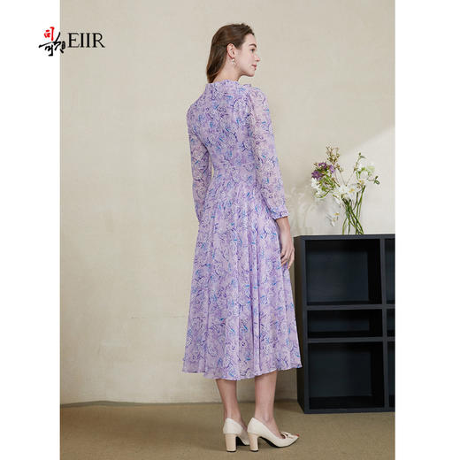 司歌印花雪纺长袖收腰连衣裙中长裙A901327X 商品图4