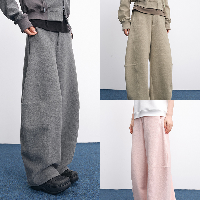 UMILAB【岩石】肌理感双面纹精梳棉混纺 半松紧腰茧型长裤E217W-1