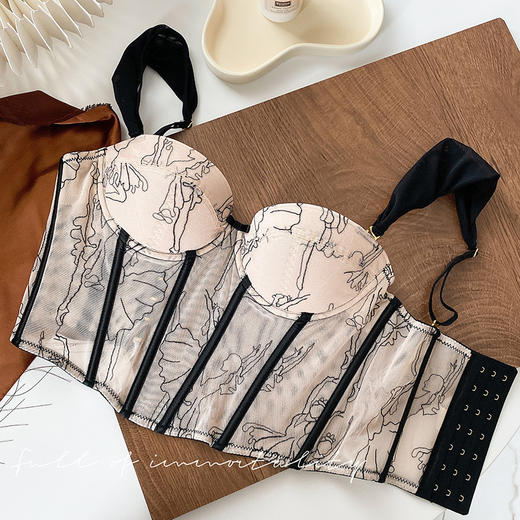 【纯欲撩人，复古刺绣鱼骨抹胸上衣】夏季法式蕾丝鱼骨塑造曼妙曲线，自然承托圆润蜜桃su胸，文胸衣内搭性感吊带出街更自信QQ 商品图5