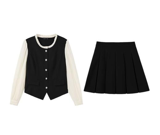 奢姿大码女装2025新款秋季套装裙短款气质花边圆领上衣加半裙套装9951920659 商品图2