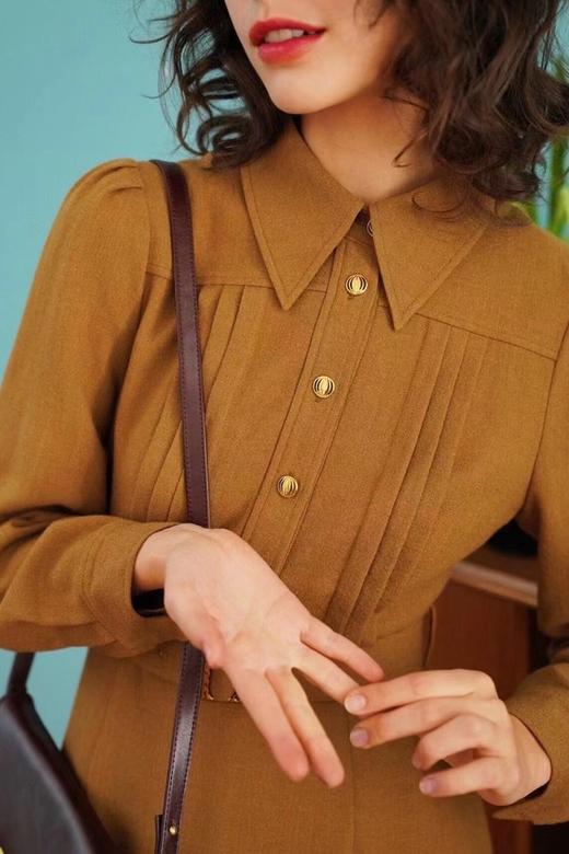 Le Malene 衬衫领胸前压褶高腰A摆连衣裙 15484 商品图2