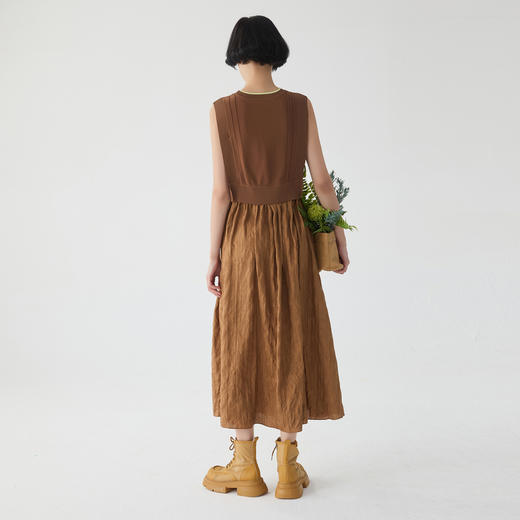 谜底毛织拼接连衣裙无袖2025春季新品文艺风设计感长裙251ML0086 商品图2