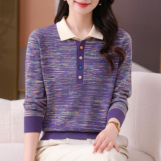 CC-101-56253春秋新款女长袖韩版花色百搭娃娃领针织毛衣百搭洋气薄款上衣 商品图0