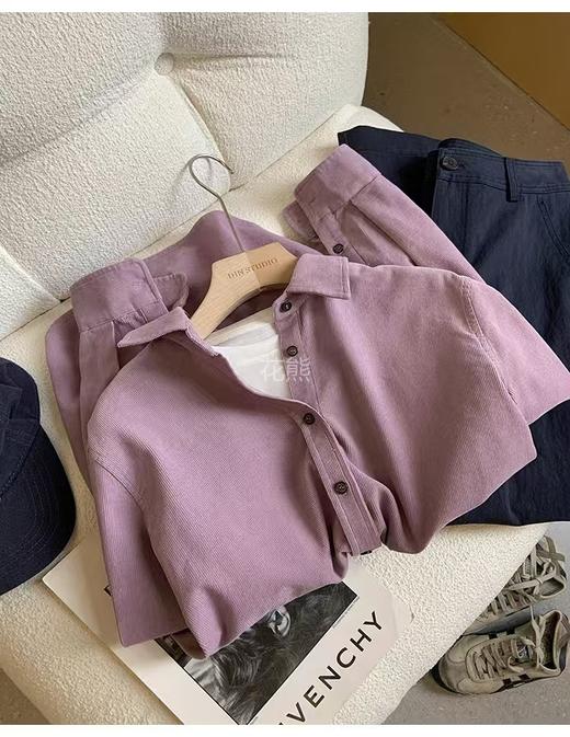 【香芋紫灯芯绒衬衫外套】将梦幻与温柔定格于衣衫之上!打造早春浪漫穿搭!柔软温暖，春秋冬三季都可穿!绝美巨显白!采用16w无弹全棉灯芯绒，直身翻领设计，自然修饰脖颈显精气神 商品图5