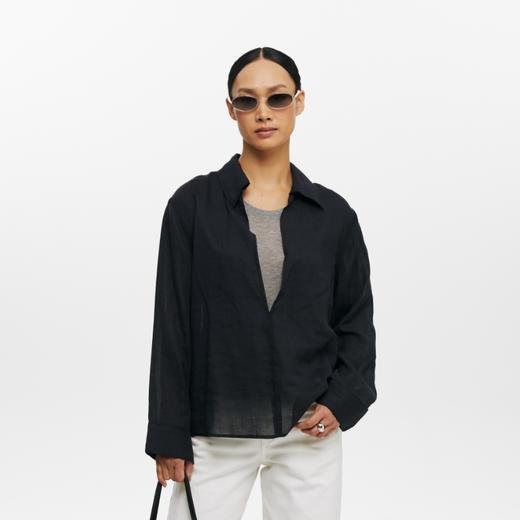 oneupV领苎麻天丝衬衫 商品图0