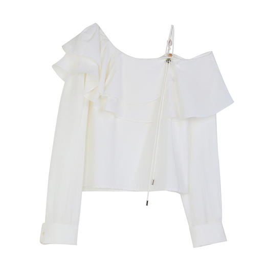 NEELLY纳俪商场同款春季新款荷叶边设计感衬衫女韩版简约短上衣N25031R01123 商品图3