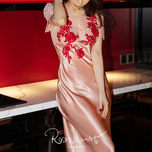 彩色蕾丝微透短袖优雅可外穿真丝长裙 A22105 商品图0