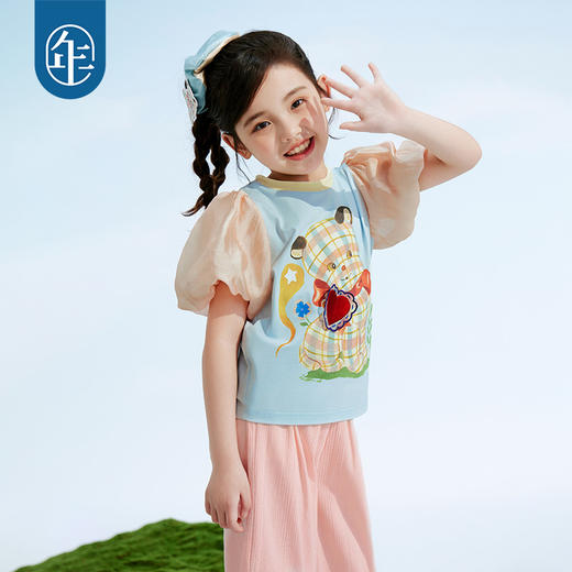 年衣童装女童打底衫甜美泡泡袖2025夏新款儿童全糖主义短袖T恤 商品图4