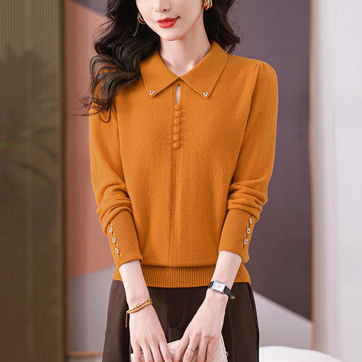 CC-101-56733春秋装新款娃娃翻领长袖t恤女士毛衣宽松遮肉上衣针织打底衫 商品图2