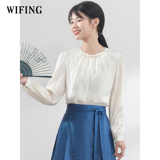 春秋冬杏色盘扣上衣时尚百搭OL通勤圆领上衣-不支持退换！介意者慎拍！ 商品图3