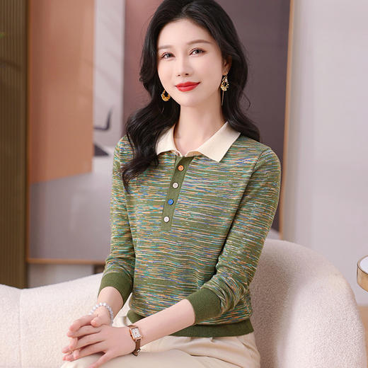 CC-101-56253春秋新款女长袖韩版花色百搭娃娃领针织毛衣百搭洋气薄款上衣 商品图3
