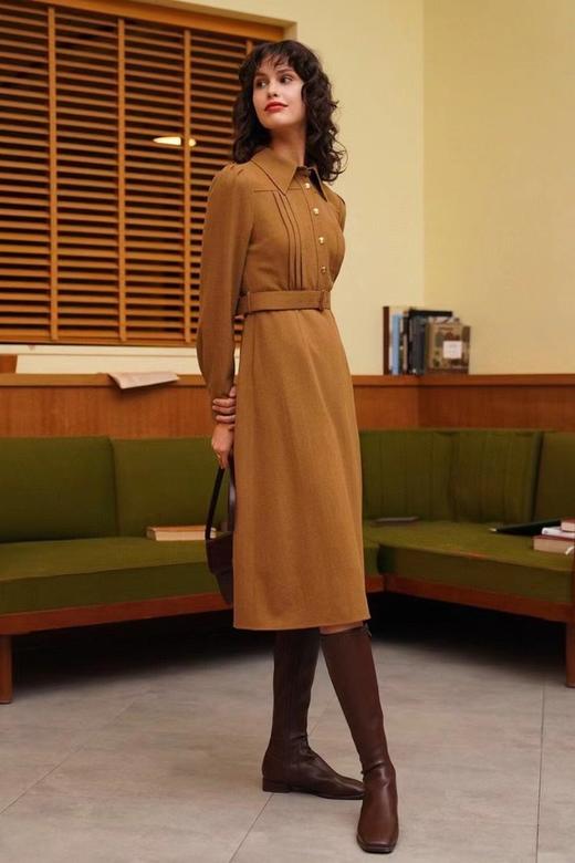 Le Malene 衬衫领胸前压褶高腰A摆连衣裙 15484 商品图0