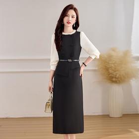 时尚气质女神范，修身显瘦假两件中长款裙子HR-XXM239-1