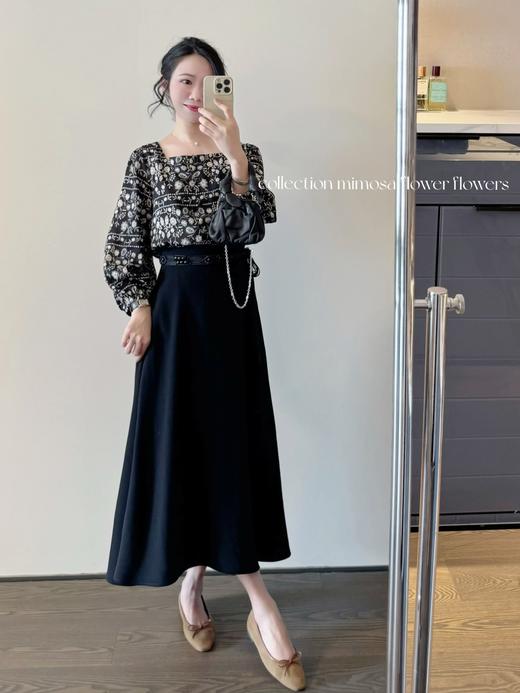 mimaso |  植物花卉方领设计灯笼袖衬衫 黑白花色 商品图4