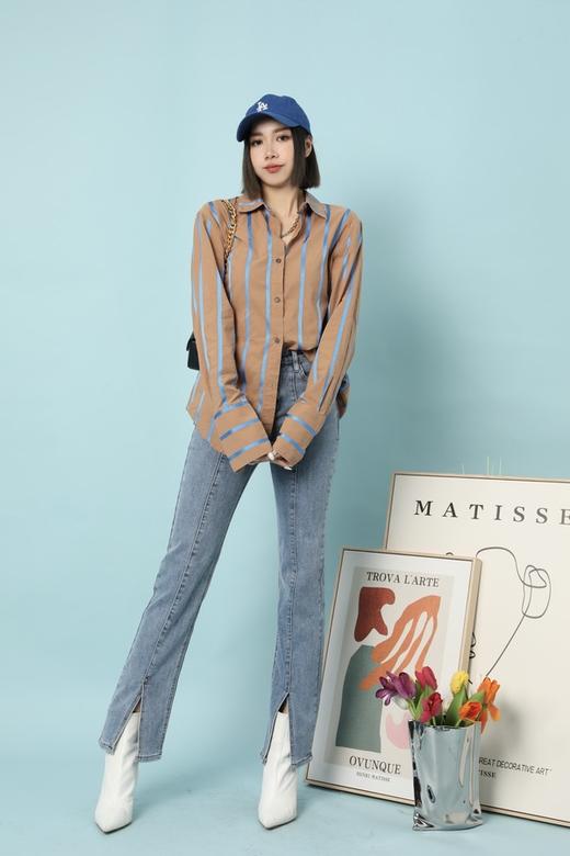 LNNNS 休闲百搭高腰前开衩牛仔长裤 15619 商品图2