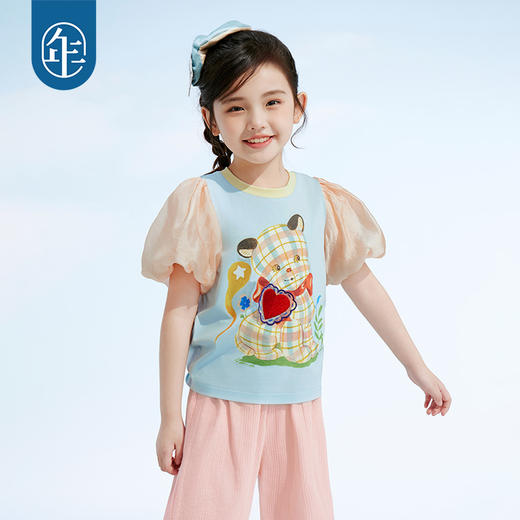 年衣童装女童打底衫甜美泡泡袖2025夏新款儿童全糖主义短袖T恤 商品图1