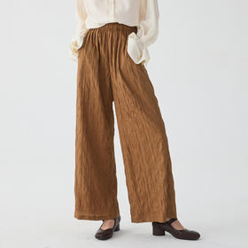 谜底阔腿裤长裤女2025春新品时尚肌理褶皱感宽松休闲裤251MK0042