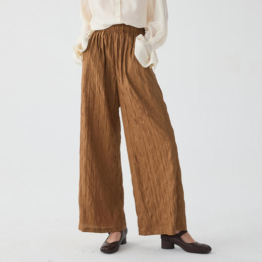 谜底阔腿裤长裤女2025春新品时尚肌理褶皱感宽松休闲裤251MK0042 商品图0