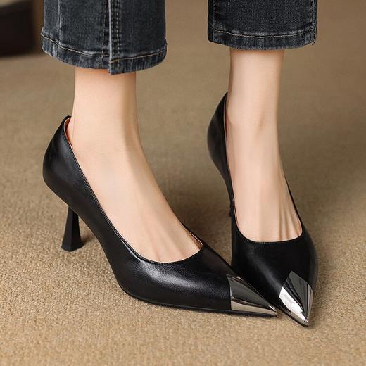 【预售5天】职场女王范防踢铁头质感十足全皮高跟鞋春季细跟尖头真皮单鞋SLLK&sl-7896 商品图3
