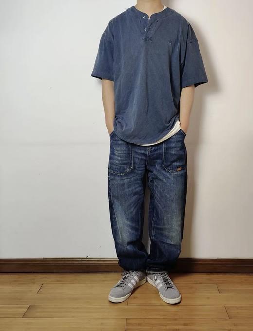 帆船white sail重工蜡染水洗做旧亨利领短袖T恤 NT-2701 商品图1