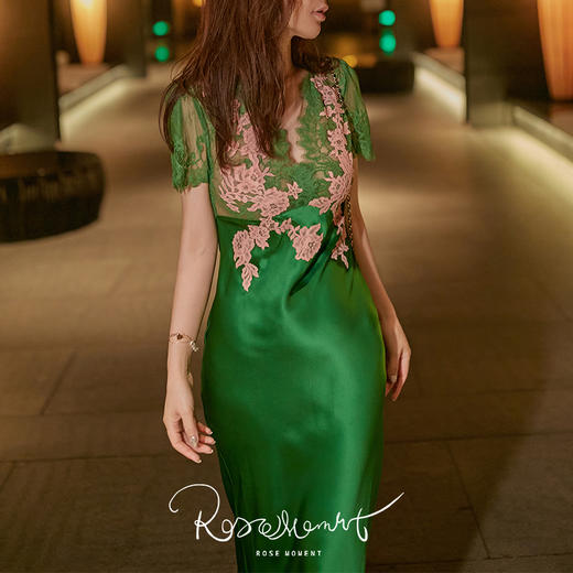 彩色蕾丝微透短袖优雅可外穿真丝长裙 A22105 商品图2