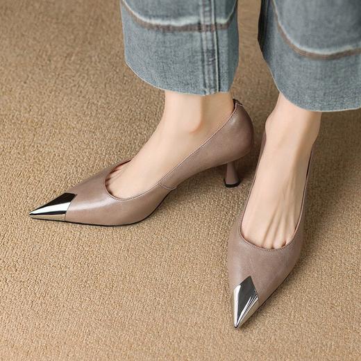 【预售5天】职场女王范防踢铁头质感十足全皮高跟鞋春季细跟尖头真皮单鞋SLLK&sl-7896 商品图2