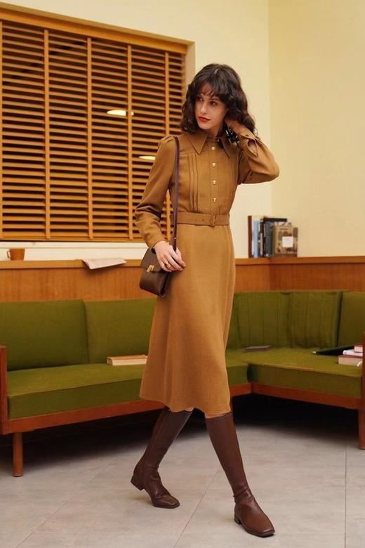 Le Malene 衬衫领胸前压褶高腰A摆连衣裙 15484 商品图4