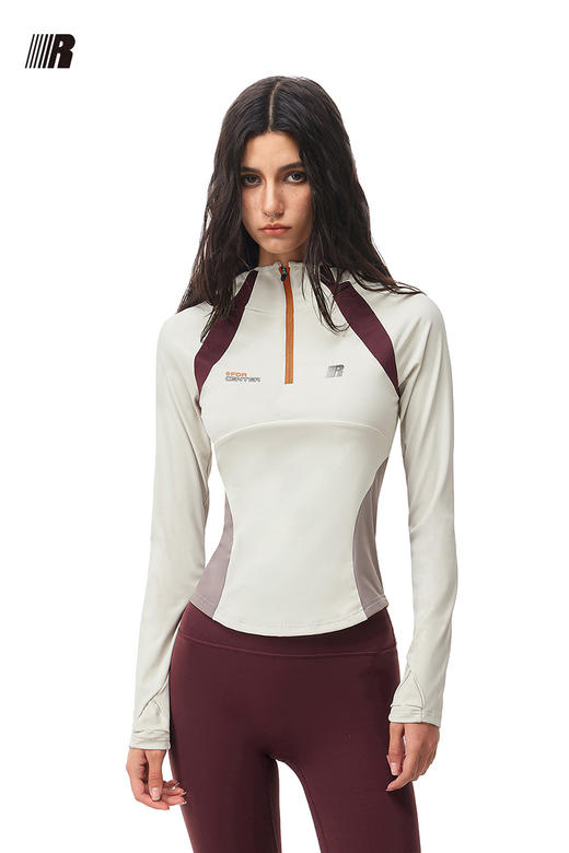 【178元任选3件】FDR官方店 半拉链修身速干t恤女连帽运动上衣凉感长袖显瘦骑行服 商品图1