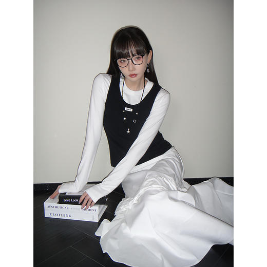 UMILAB【简然】科技奶油棉细腻柔软层次撞色真两件叠穿T恤T702W 商品图1