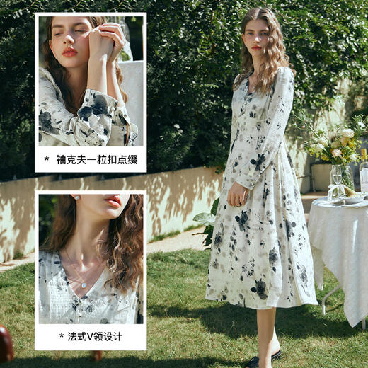 OLrain欧芮儿法式连衣裙女早春2024年新款优雅气质印花茶歇裙 商品图2
