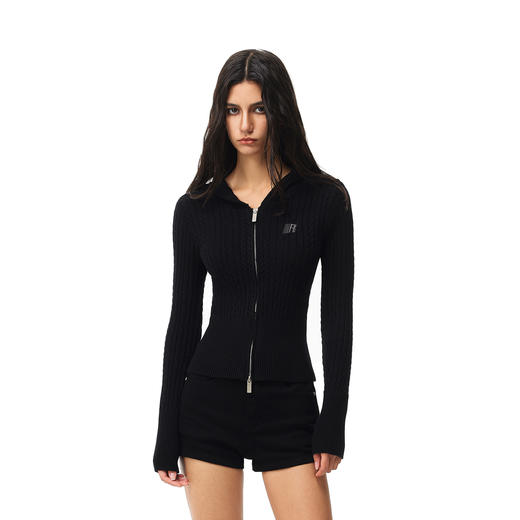 FDR官方店 复古绞花纹连帽针织衫女春季修身显瘦拉链开衫上衣外套 商品图2