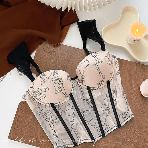 【纯欲撩人，复古刺绣鱼骨抹胸上衣】夏季法式蕾丝鱼骨塑造曼妙曲线，自然承托圆润蜜桃su胸，文胸衣内搭性感吊带出街更自信QQ 商品图3
