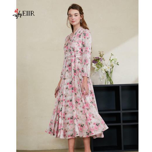 司歌印花雪纺中长连衣裙长袖收腰春A901329X 商品图0