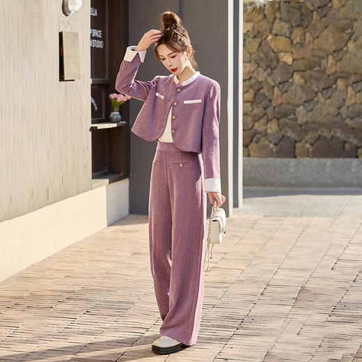 时尚雪尼尔外套长袖长裤套装女2025春季新款大方得体穿搭两件套 商品图2