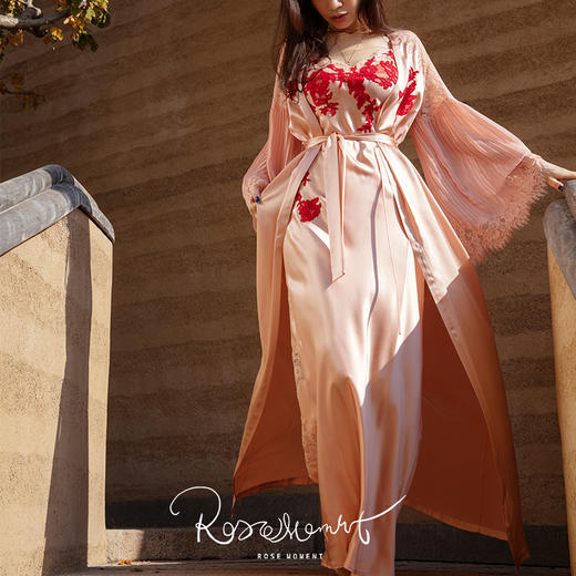 彩色蕾丝露背长款真丝吊裙睡袍 A22103 商品图2