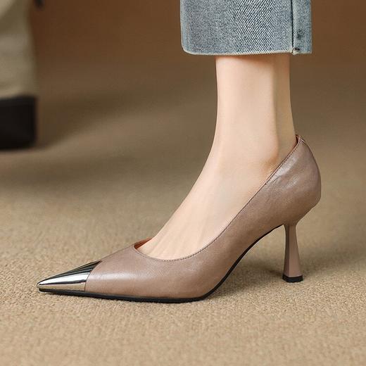 【预售5天】职场女王范防踢铁头质感十足全皮高跟鞋春季细跟尖头真皮单鞋SLLK&sl-7896 商品图4