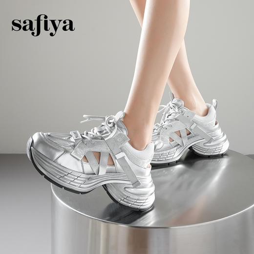 预售10天|Safiya/索菲娅2025潮流厚底网面镂空烫钻增高休闲运动老爹鞋 SFD1112255 商品图5
