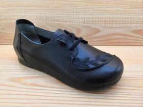 豪行真皮休闲女鞋22392581平底舒适中老年款闰月单鞋