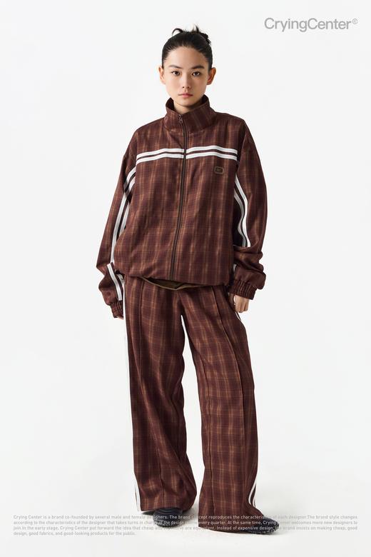 CryingCenter 红棕双杠格纹运动夹克上衣裤子套装 哭喊中心 商品图3