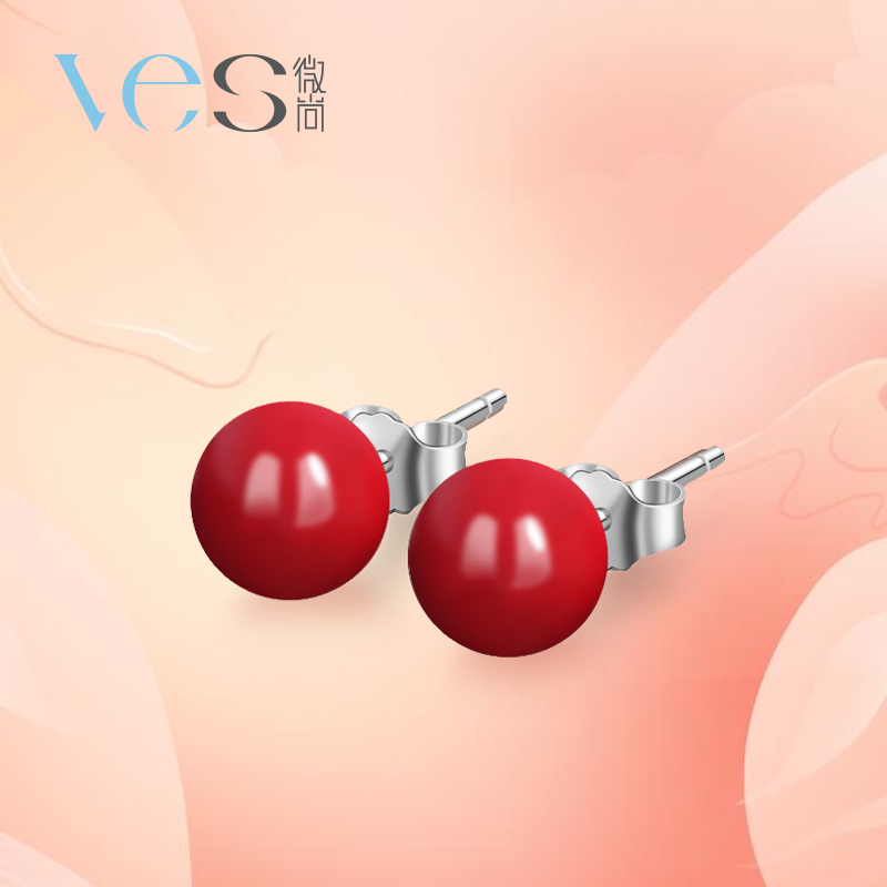 安哥拉红馒头珠银925耳钉