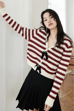 ONE MORE文墨 甜美宽松针织蝴蝶结开衫 15415