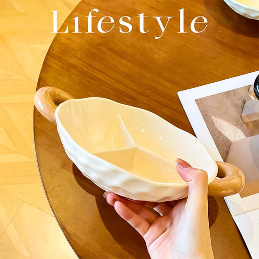 【轻奢双耳分格盘】陶瓷双耳分格盘家用菜盘水果盘子菜碟子零食盘2025新款轻奢 商品图4