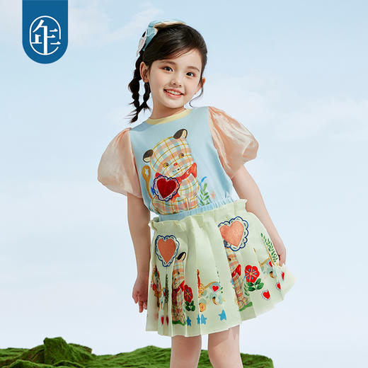 年衣童装女童打底衫甜美泡泡袖2025夏新款儿童全糖主义短袖T恤 商品图3