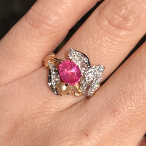 1.29ct无烧复古明艳粉蓝宝戒指