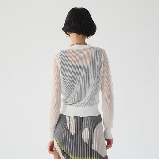 谜底针织开衫长袖女2025春款百搭短款肌理提花毛织上衣251MZ0382 商品图2