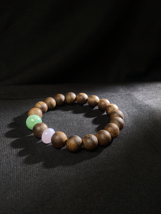 XY0012原创沉香+翡翠紫绿圆珠手串 商品图2
