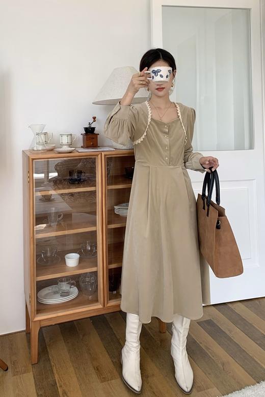 Stay2Weeks 温柔系卡其色高腰A字连衣裙 15610 商品图1