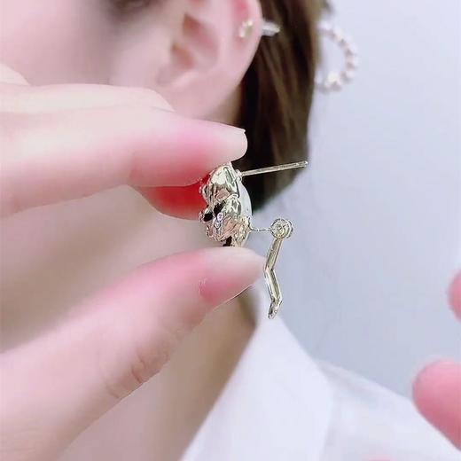 新年红色山茶花耳钉女适合过年的耳环玫瑰花网红百搭耳饰 商品图2