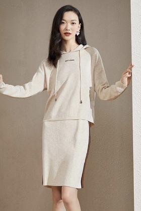 Y.SING衣香丽影 连帽针织卫衣半裙拼接套装 15405